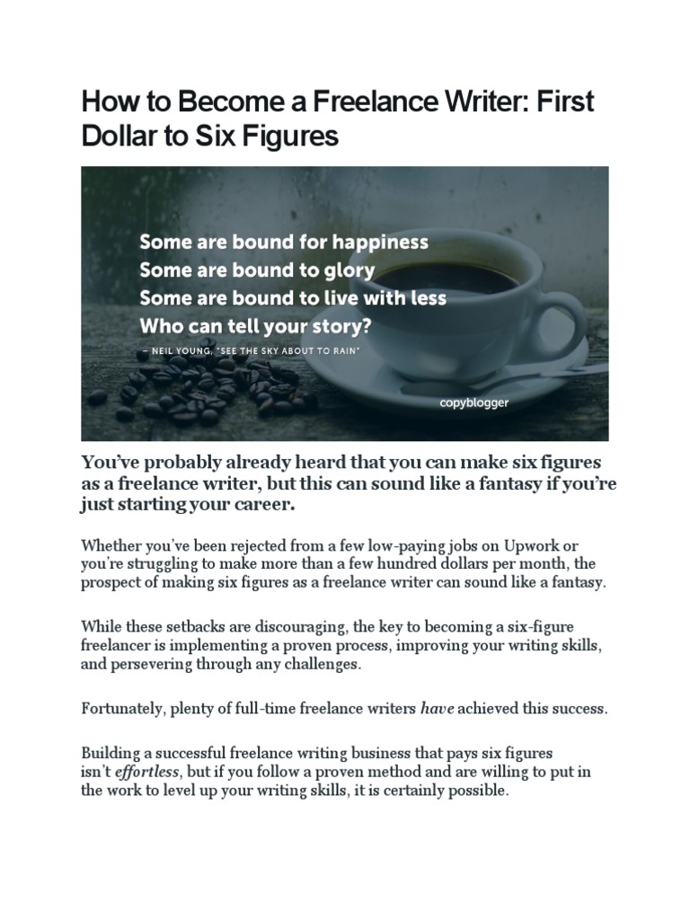 How To Become A Freelance Writer First Dollar To Six Figures | PDF ...