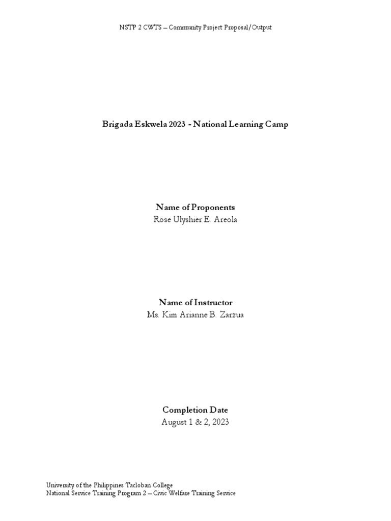 Brigada Eskwela 2023 Project Proposal | PDF | Learning | Behavior ...