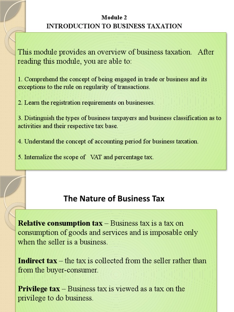 Module 2 intro to business taxation pdf value added tax taxes