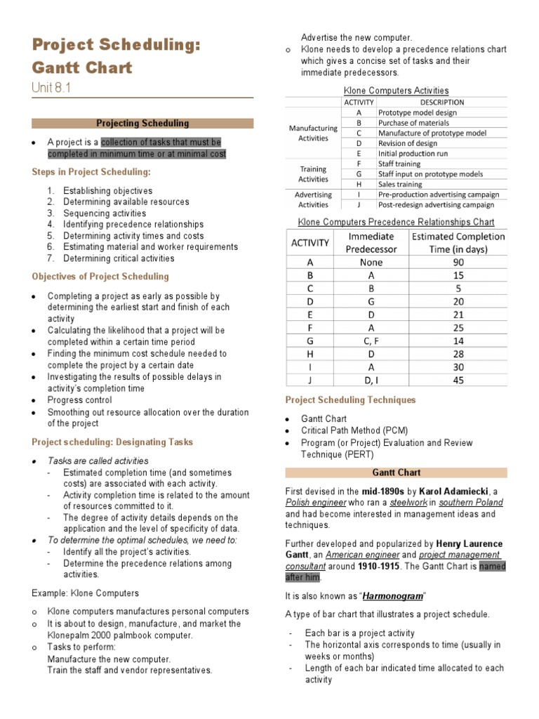 Gantt Chart for Project Scheduling | PDF | Scheduling (Production ...