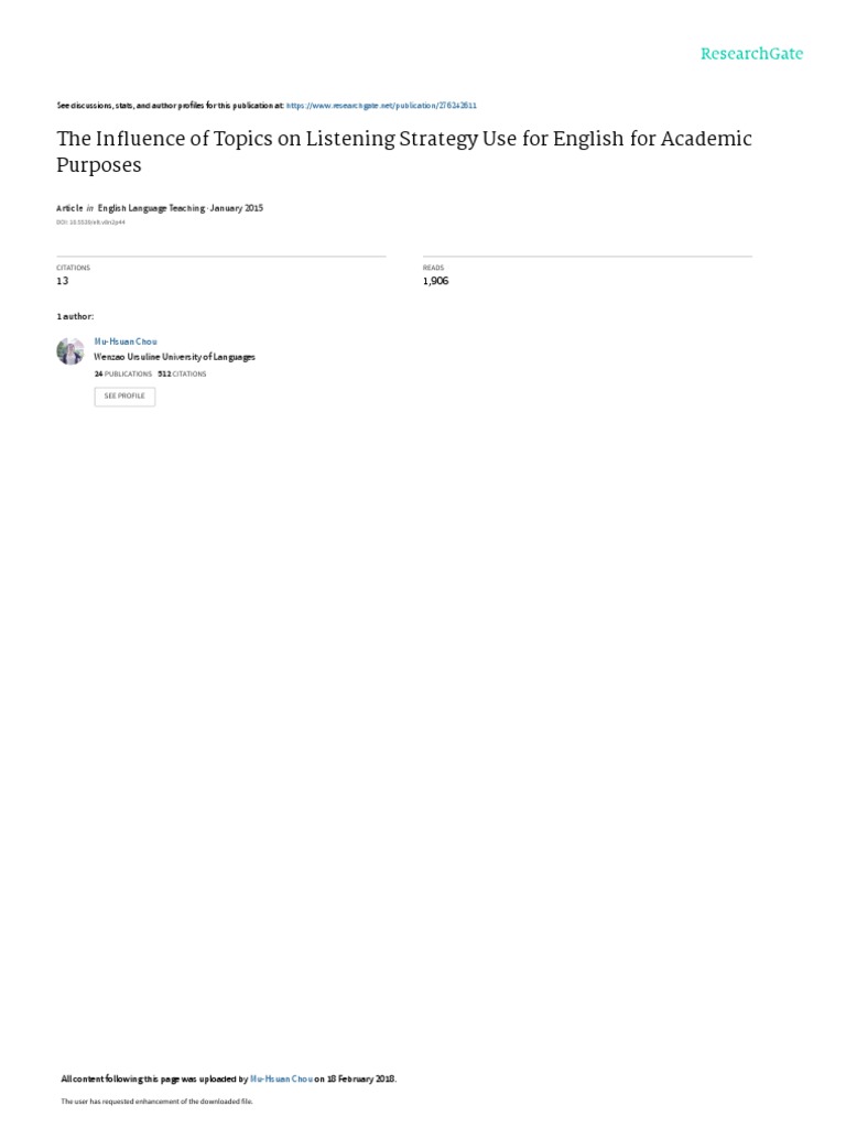 Listening Strategies in EAP Contexts | PDF | English As A Second Or ...