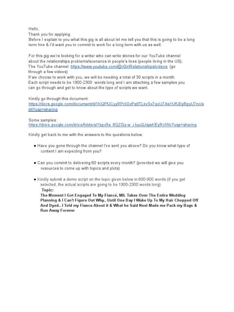 YouTube Script Writing Opportunity | PDF