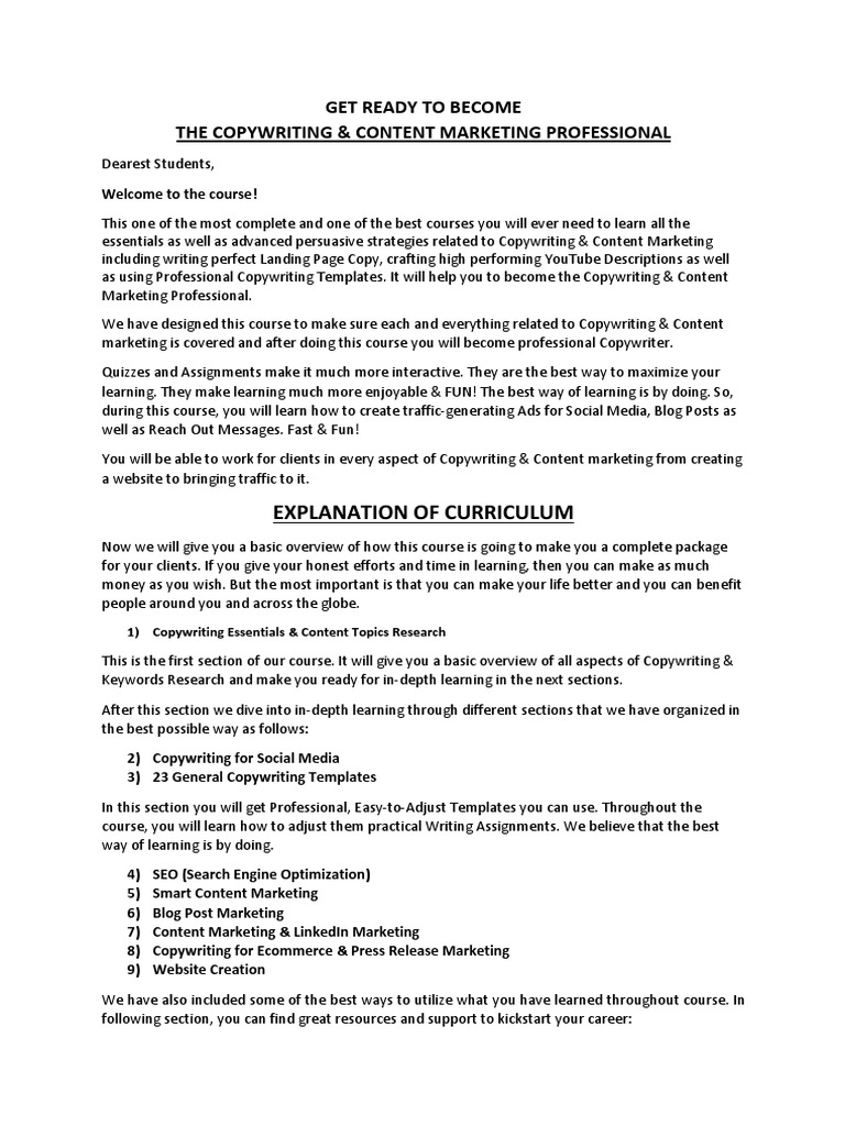 Copywriting and Content Marketing Course Be A Pro Copywriter Complete ...