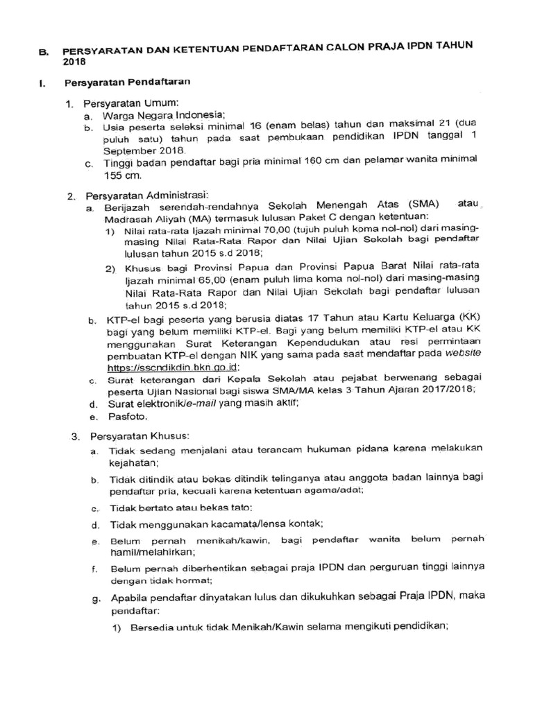Persyaratan pendaftaran ipdn pdf