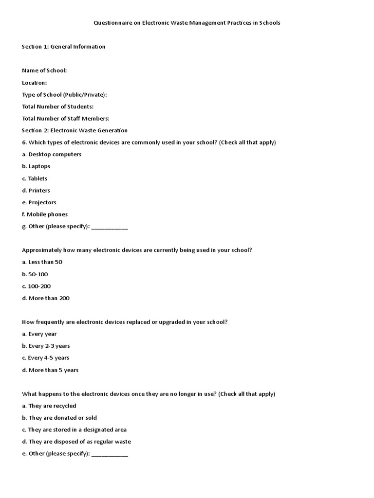 E-Waste Management Practices Survey | PDF | Electronic Waste | Waste ...