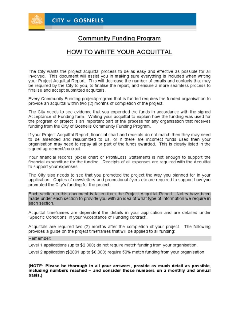 Guide to Writing Project Acquittals | PDF | Target Audience | Expense
