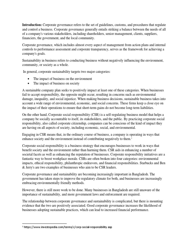 Corporate Governance and Sustainability in Bangladesh | PDF | Corporate ...