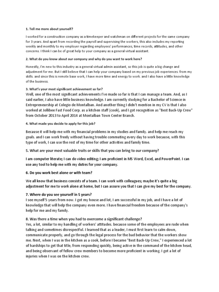 Interview exercises pdf