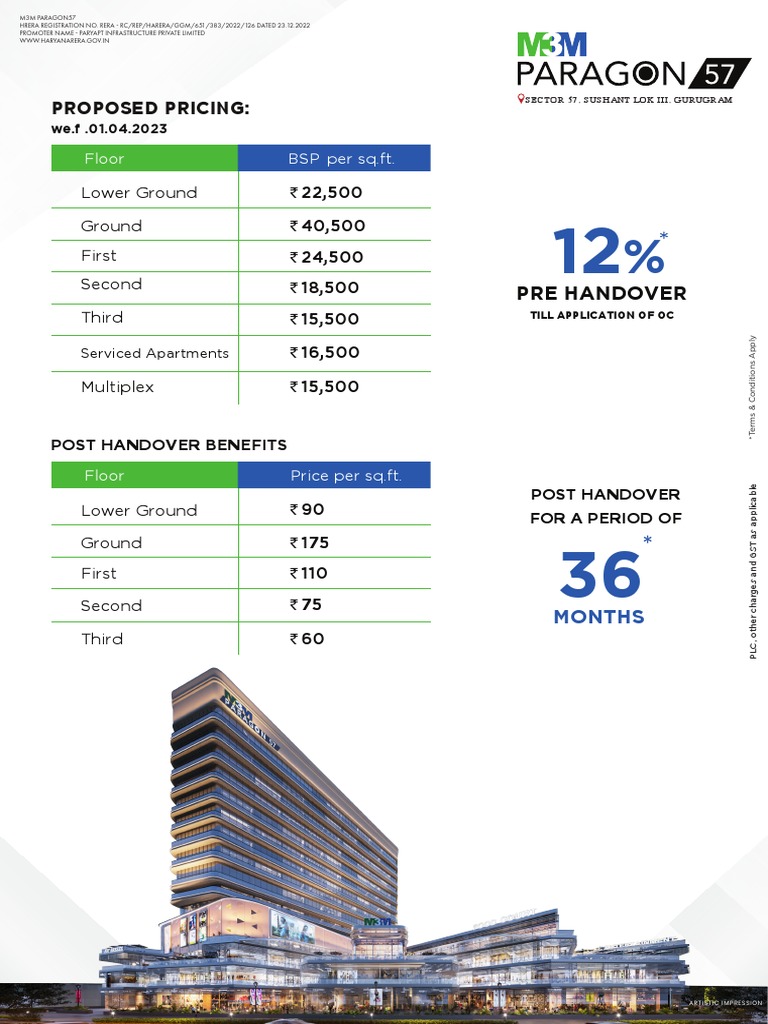 Price List M3M Paragon57 Final Wef 1april PDF