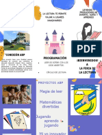 Folleto de Proyecto de Creatividad en Los Niños Ludoteca Extraescolares Infantil Geométrico Creativo Morado Amarillo y Verde