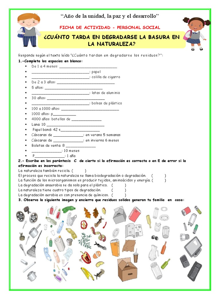 Tiempo de degradación de residuos sólidos | PDF | Residuos | El plastico