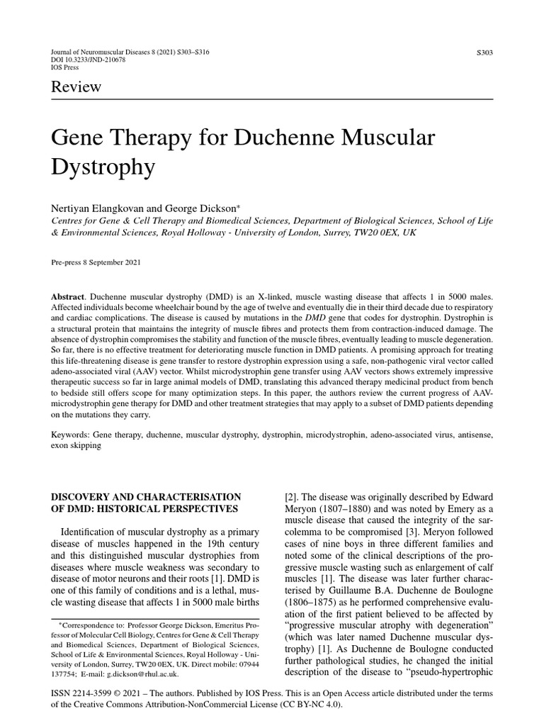 Gene Therapy Advances for Duchenne Dystrophy | PDF | Wellness