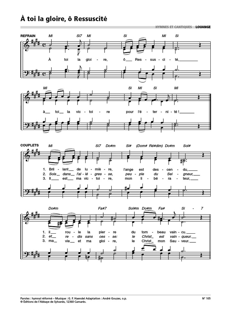 À toi la gloire, ô Ressuscité PARTIEV0105 PDF