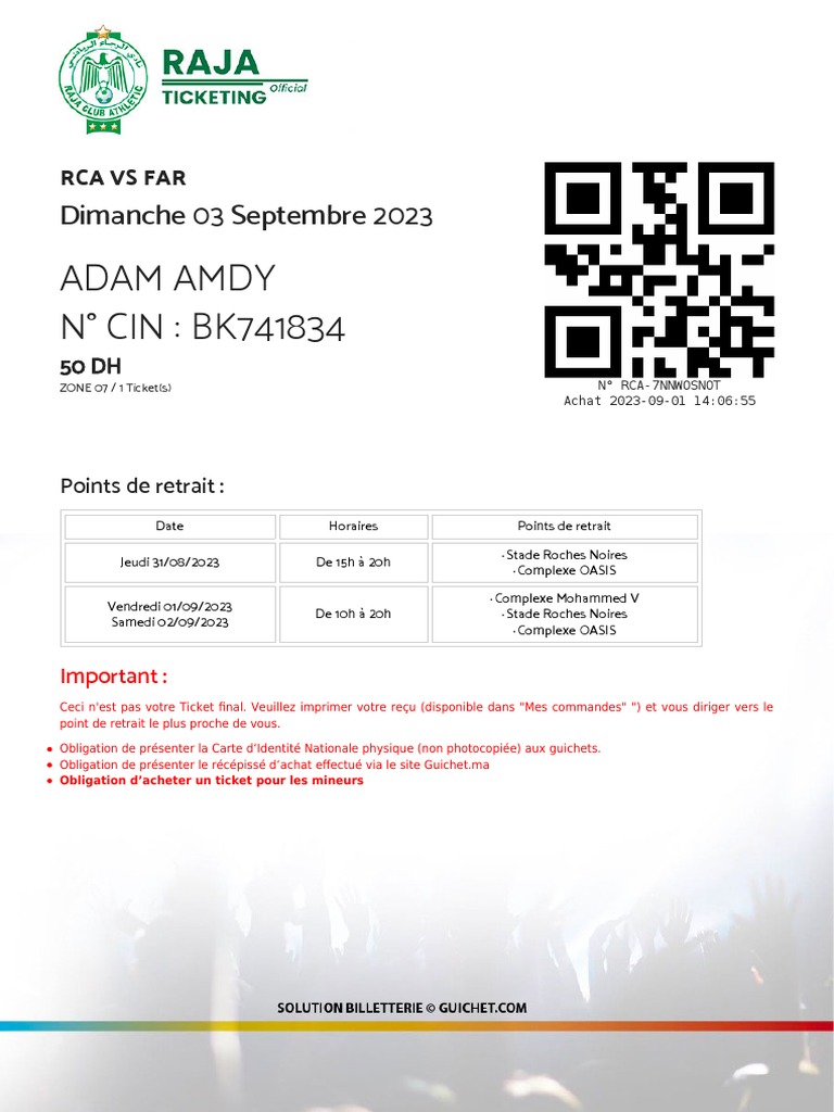 Informations sur le Ticket RCA 2023 | PDF