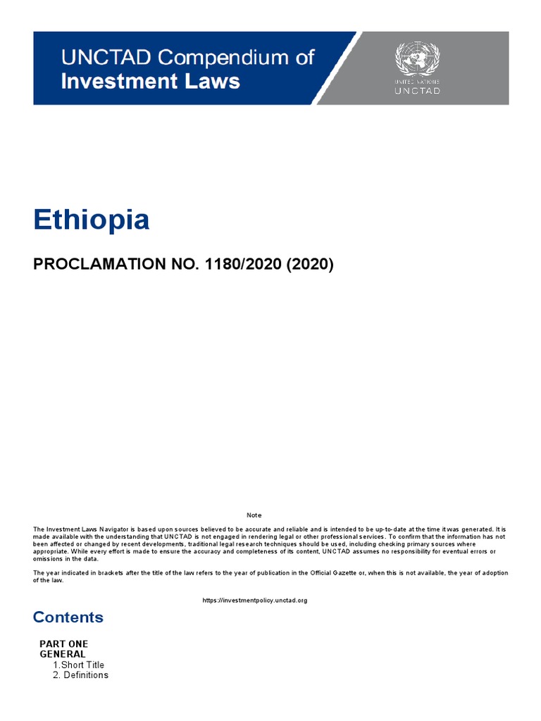 Ethiopia Investment Proclamation No1180 2020 (English) PDF