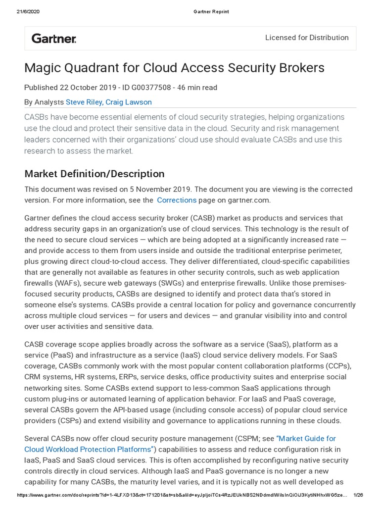 Gartner Magic Quadrant for CASB 2019 | PDF | Cloud Computing | Software ...