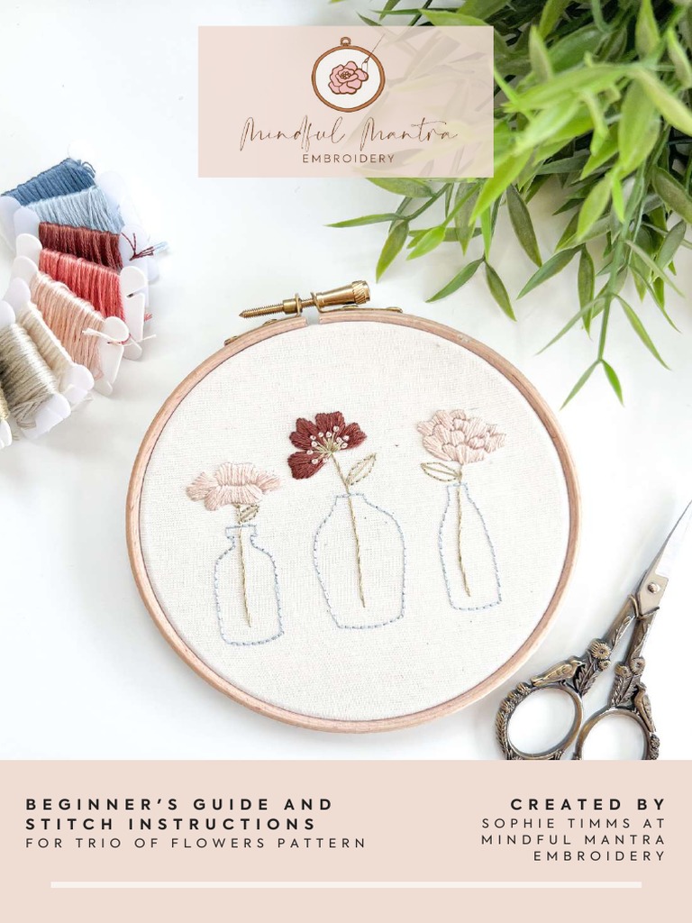 Trio of Flowers Embroidery Guide | PDF | Embroidery | Yarn