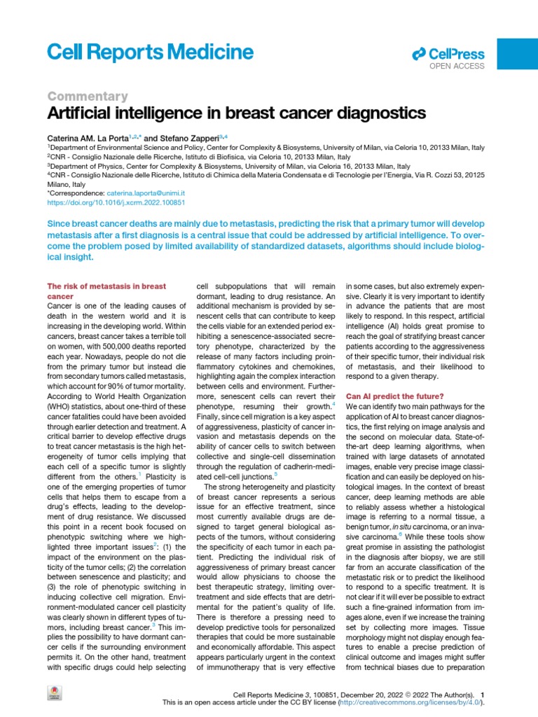 AI in Breast Cancer Diagnosis and Prognosis | PDF | Metastasis | Cancer