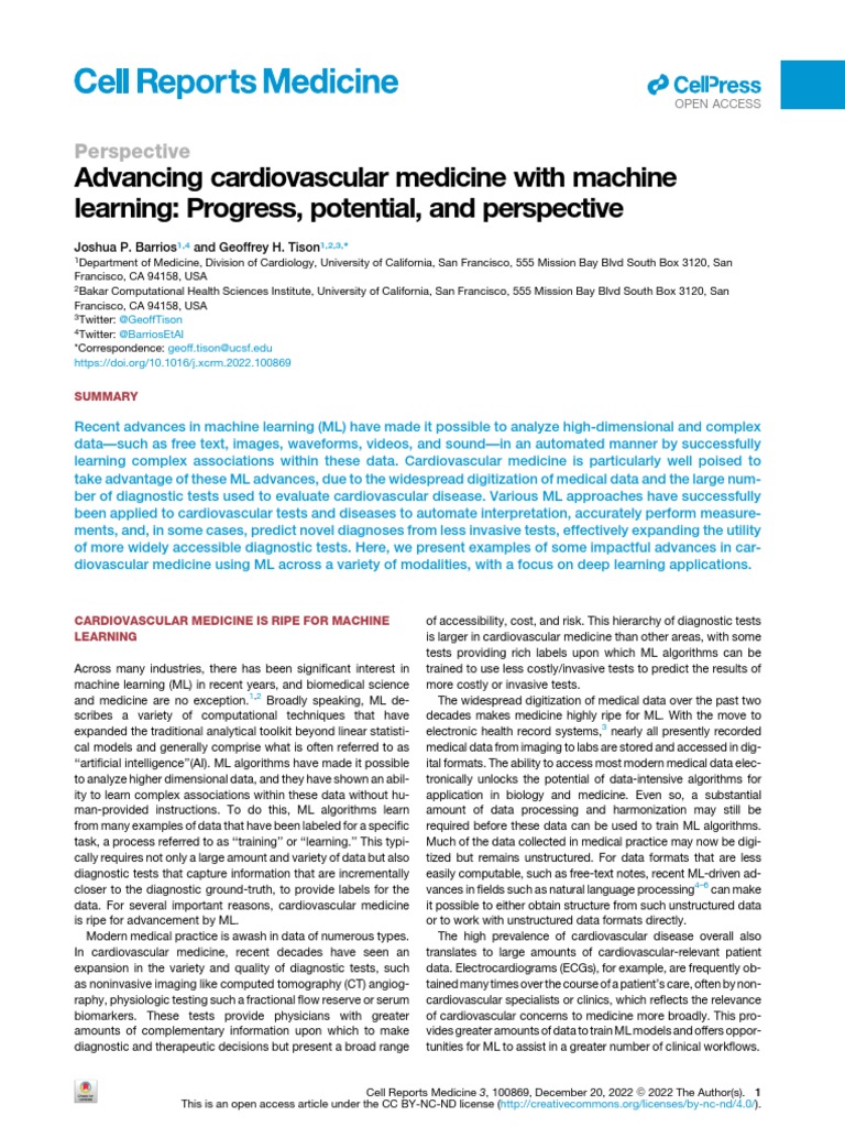 AI in Cardiovascular Disease PDF Machine Learning Deep Learning