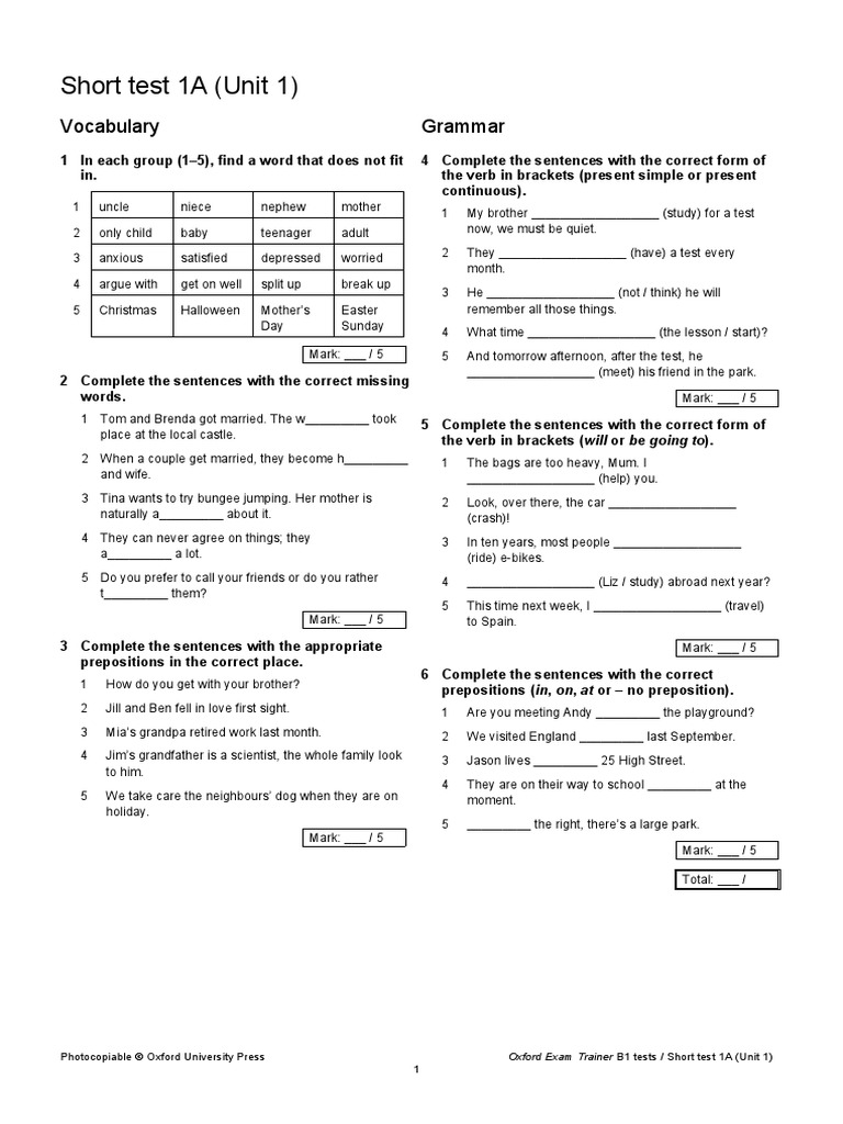 Short Test 1A | PDF