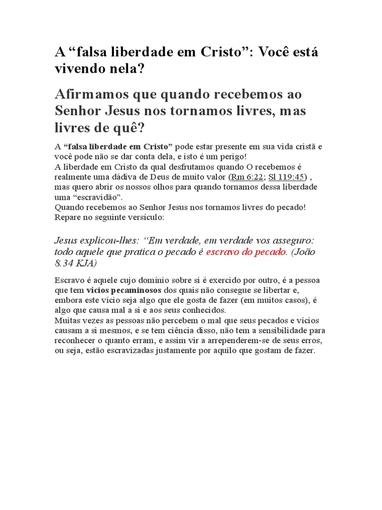 Falsa Liberdade PDF Pecado Amor