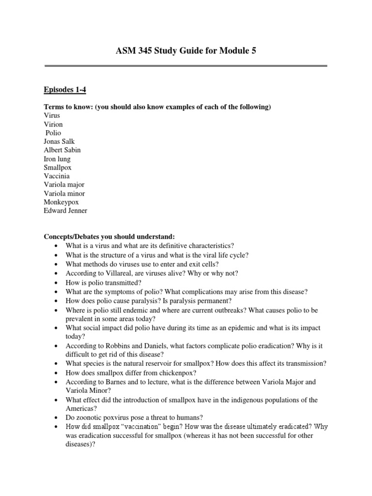 ASM 345 Module 5 Virus and Vaccination Guide | PDF | Smallpox | Influenza