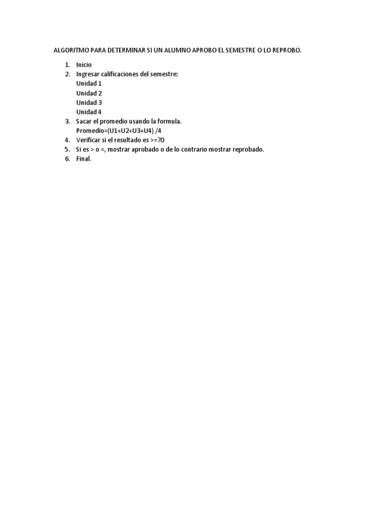 Algoritmo para Aprobar o Reprobar Semestre | PDF