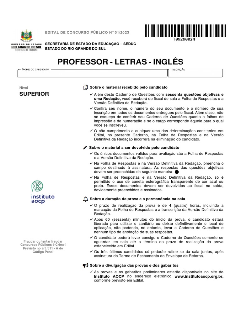 Edital Concurso Professor Letras Inglês | PDF | Pedagogia | Exclusão social