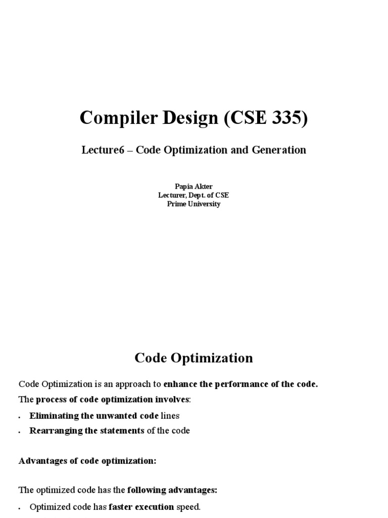 Lecture6-Code Optimization and Generation | PDF | Program Optimization | Pi