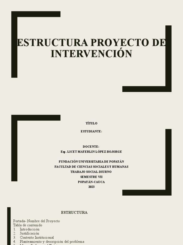 Estructura de Proyecto de Intervención Social | PDF | Trabajo Social