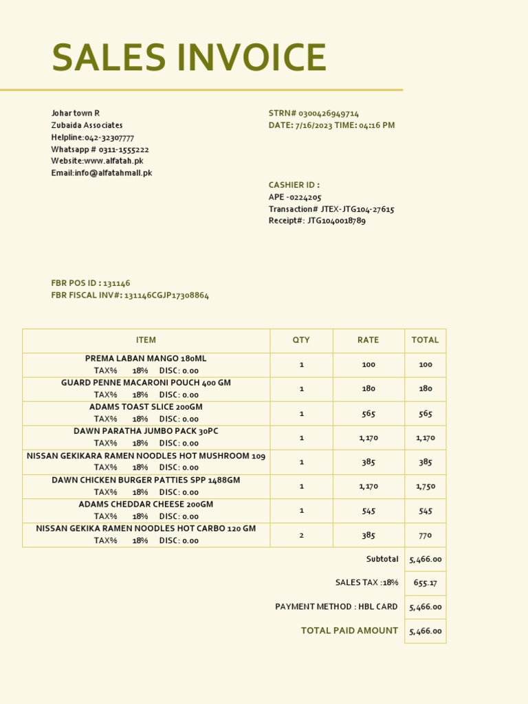 Zubaida Associates Sales Invoice | PDF