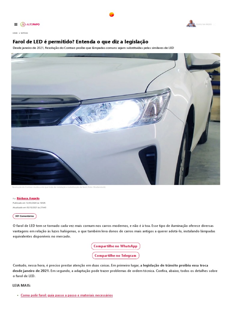 Farol de LED é permitido_ Entenda o que diz a legislação | PDF