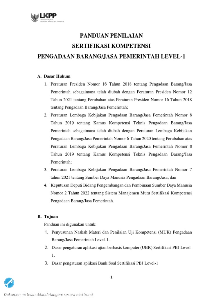 Panduan Penilaiasertifikasi Kompetensi Pbj Level 1 Juli2023 Pdf