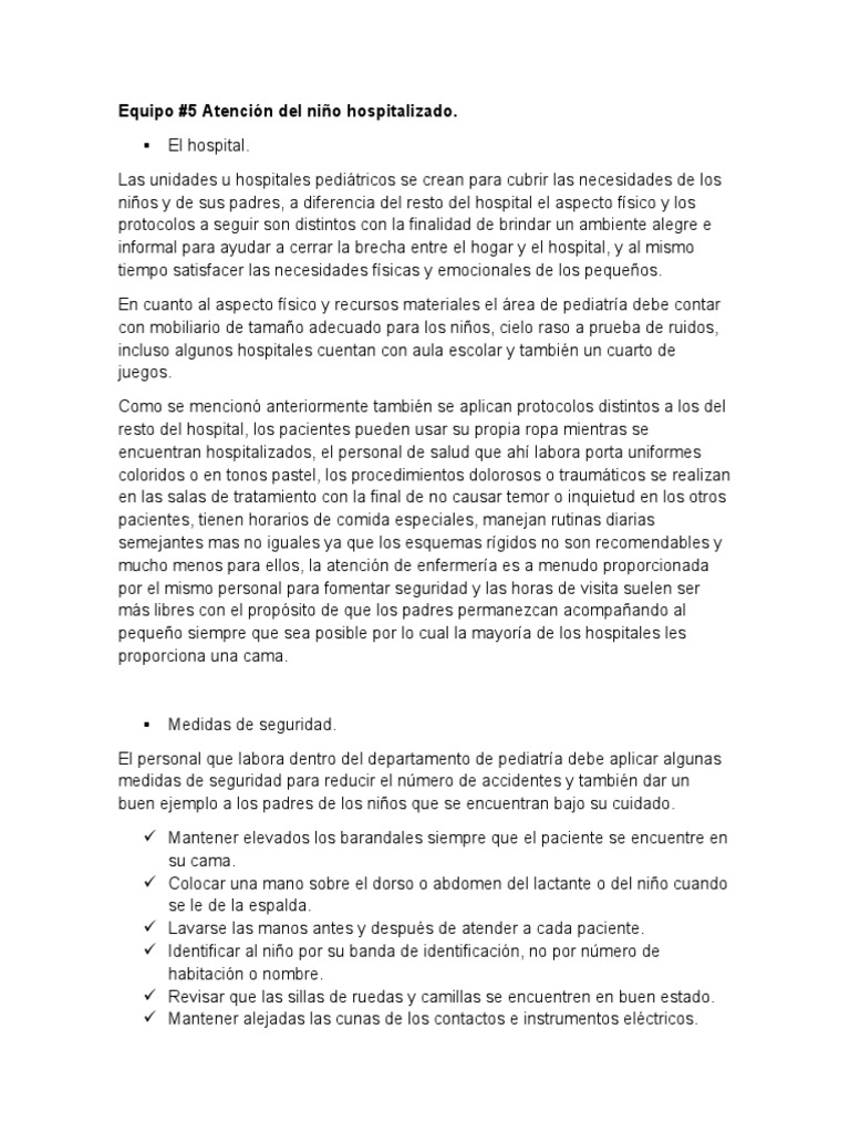 E. 5 Atención Del Niño Hospitalizado | PDF | Hospital | Enfermedades y ...