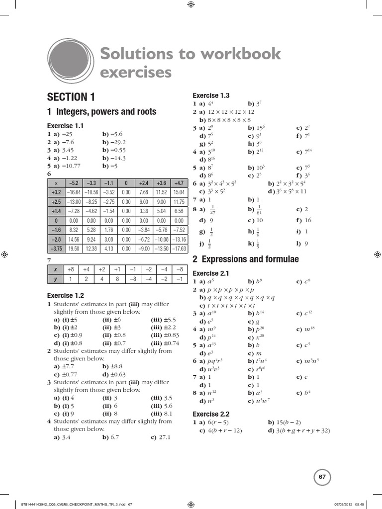 Cambridge Checkpoint Maths Solutions | PDF