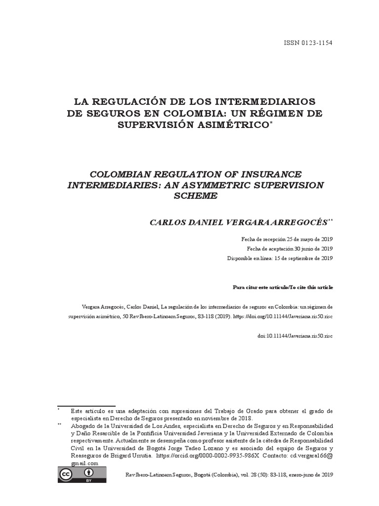 La Regulación de Los Intermediarios de Seguros en Colombia Un Régimen ...