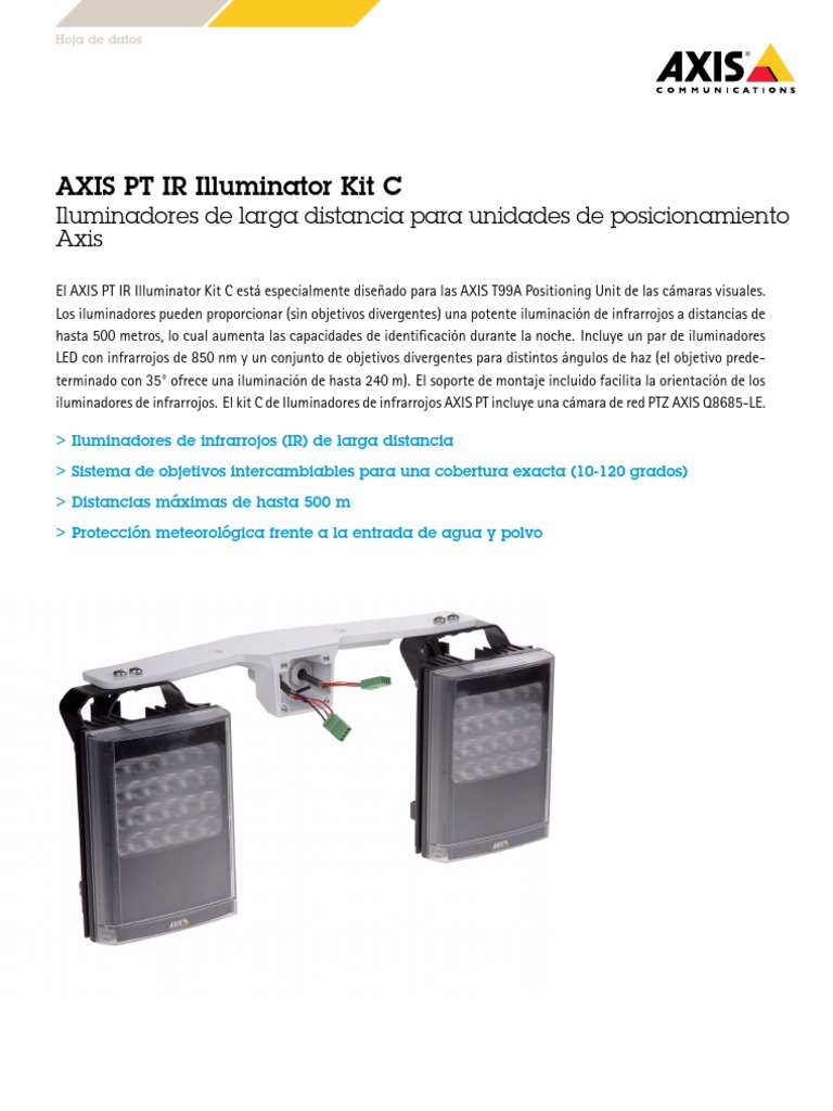 Datasheet Axis PT Ir Illuminator Kit C Es ES 292165 PDF Infrarrojo Diodo emisor de luz