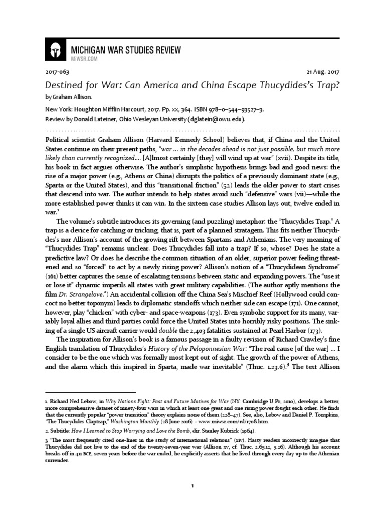 Destined For War: Can America and China Escape Thucydides's Trap? | PDF ...