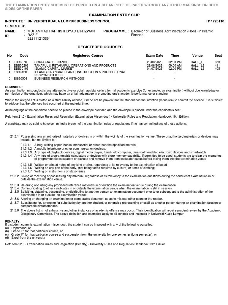 Exam Slip Ben PDF Calculator