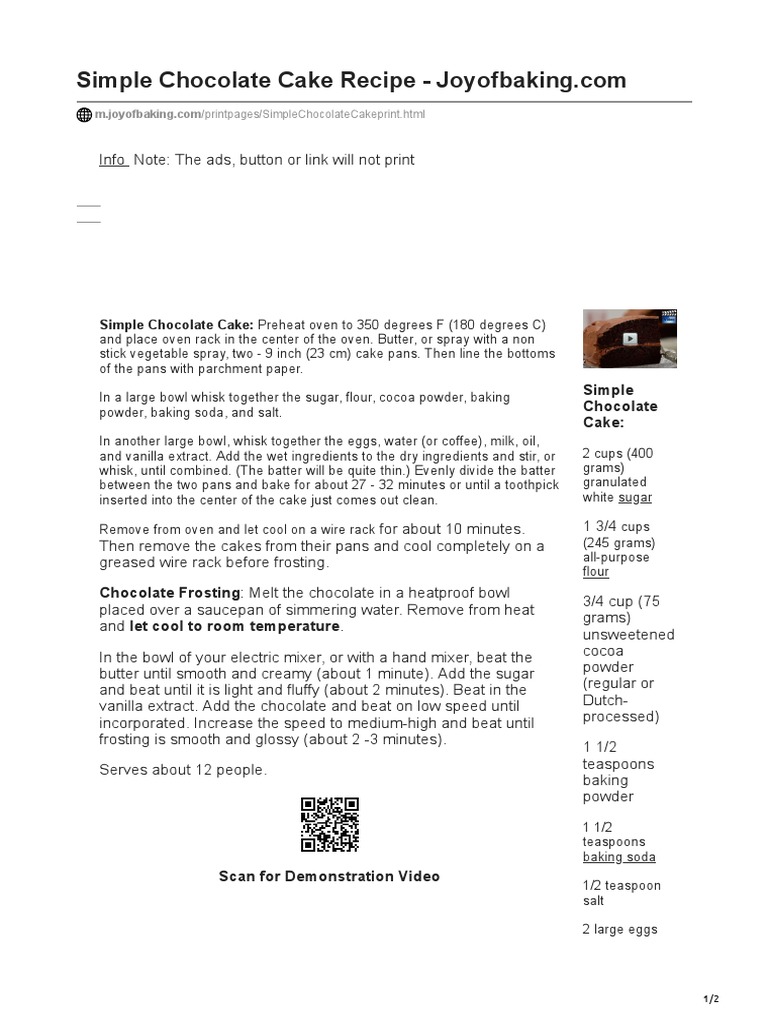 Simple Chocolate Cake Recipe - Joyofbakingcom | PDF | Cakes | Chocolate