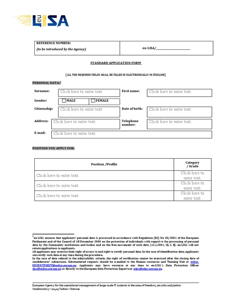 Standard Application Form for eu-LISA | PDF | Information Privacy | Diploma