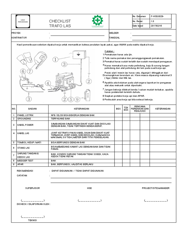 Checklist Keamanan Trafo Las 2017 | PDF