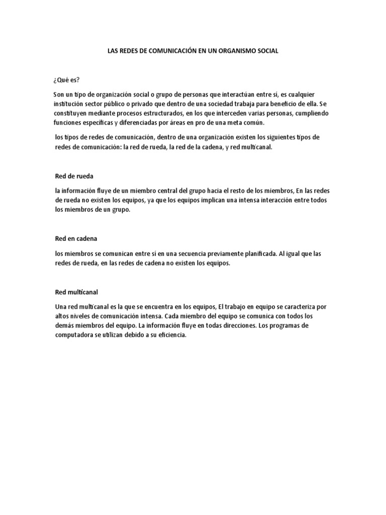 Redes de Comunicación en Organismos Sociales | PDF | Comunicación