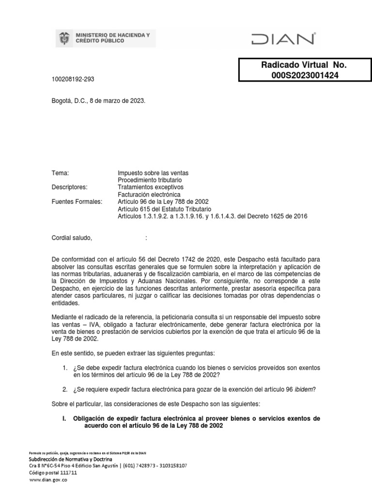 Radicado virtual no 000s2023001424 pdf factura impuestos