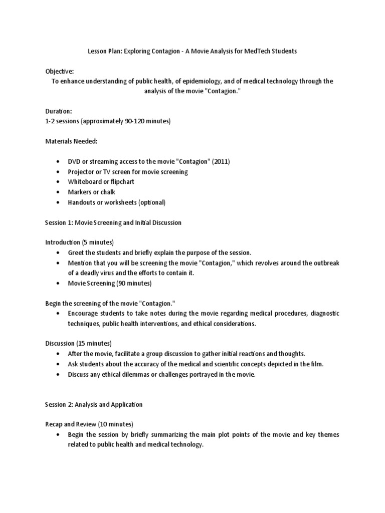 Lesson Plan (Contagion) Vers. 1 | PDF | Public Health | Epidemiology