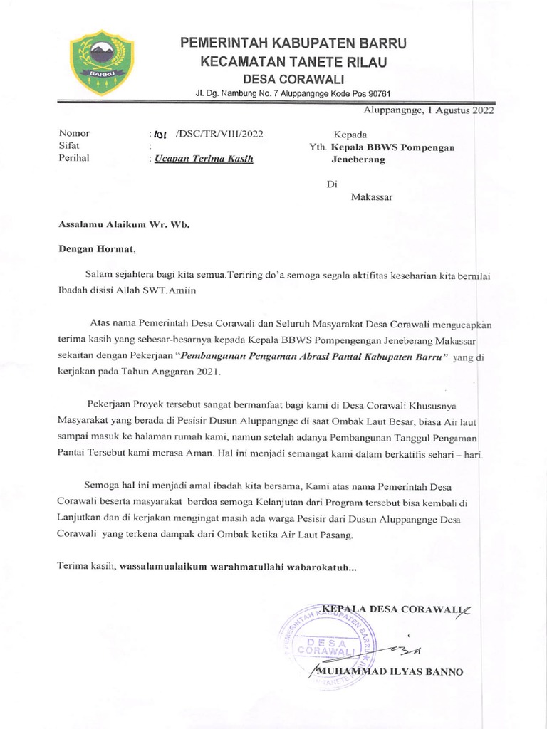 Surat Ucapan Terima Kasih Pdf