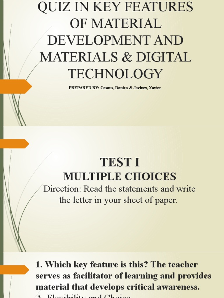 Key Features of Material Development Quiz | PDF