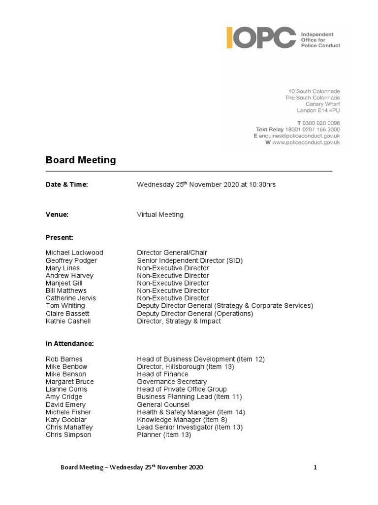 Iopc unitary board meeting minutes november2020 pdf risk