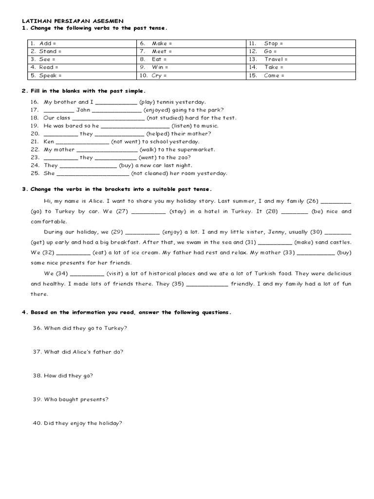 Past Tense Worksheet | PDF