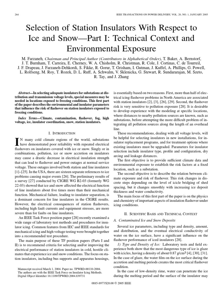 Selection of Station Insulator With Respect To Ice and SnowPart I